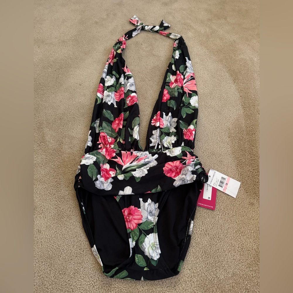 Vince Camuto Black and Pink Floral One Piece Swimsuit